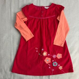Beebay Kids Red Corduroy Floral Embroidered Layered Dress Orange Sleeve 3-4Y